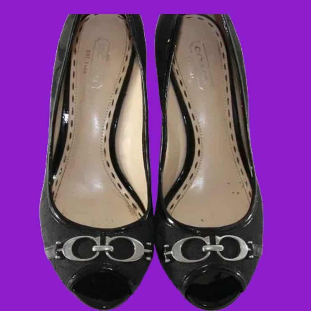 Coach peep toe wedges C monogram Size 6